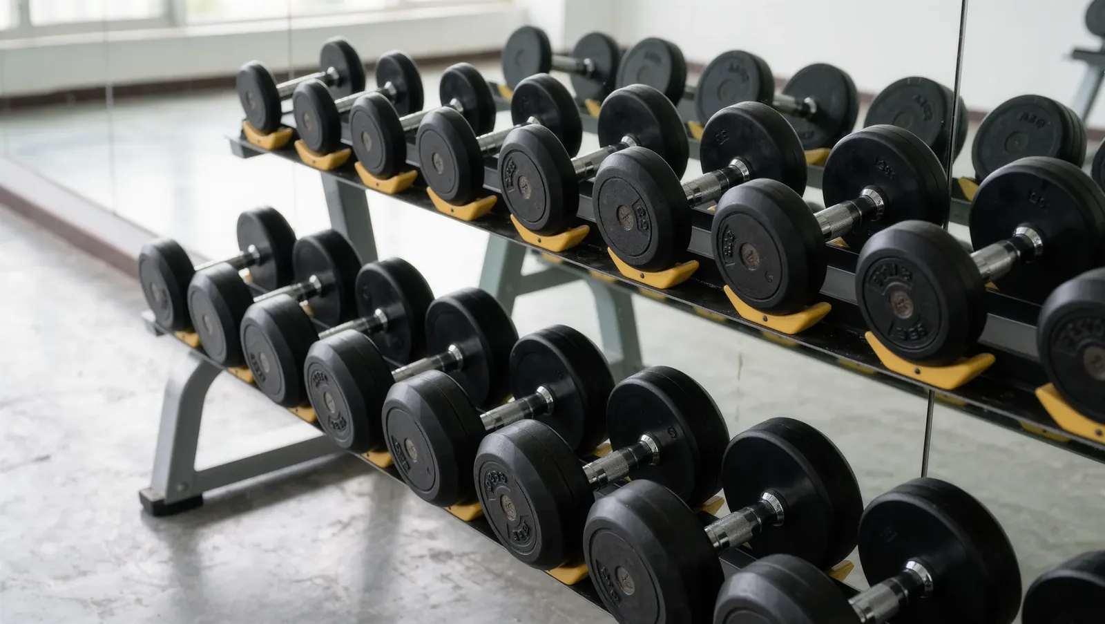 Symbolbild Hantelablage im Trainingsraum