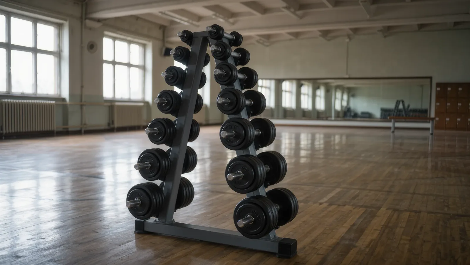 Symbolbild Hantelablage im Trainingsraum